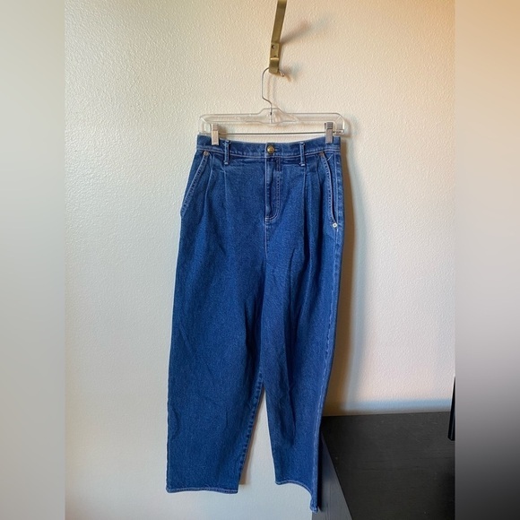 Tory Burch Pleated Boyfriend Straight Jeans Size 2 Blue High Rise - Picture 3 of 9